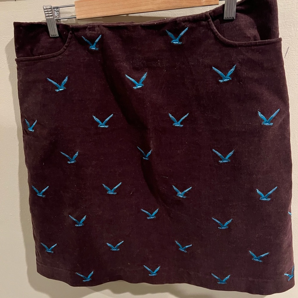 Lilly Pulitzer Corduroy Skirt Womens Size 12 Brown w/ Blue Birds Stretch Casual